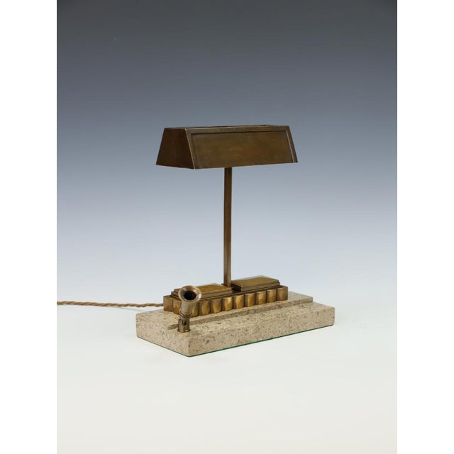 Art Deco Bronze Desk Lamp with Fossiliferous Limestone Base, 1930s For Sale - Image 16 of 18