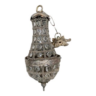 1990's Small French Louis XVI Bronze With Beads Basket Chandelier in Silver . For Sale