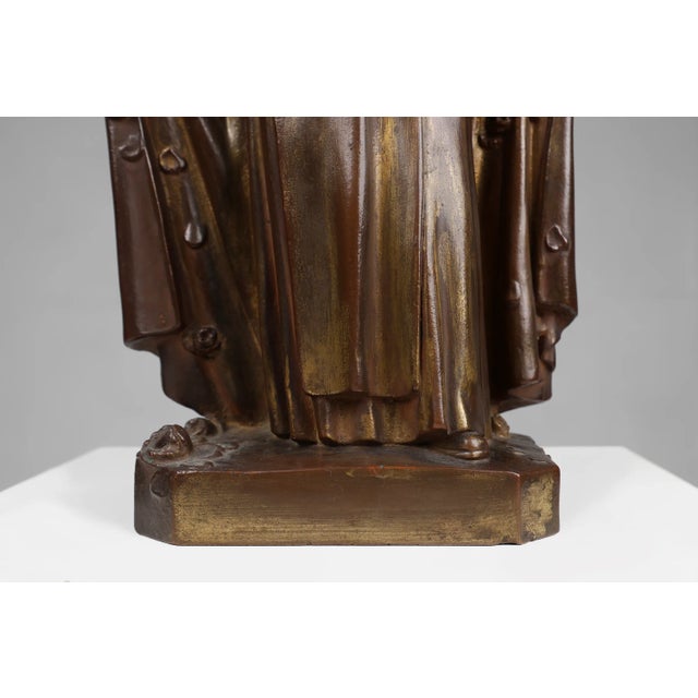 Sculpture Materials Large Holy Maria Statue in Bronze Painted Plaster, Belgium, 1930s For Sale - Image 7 of 12