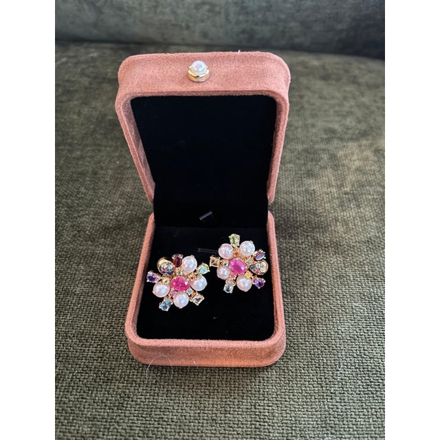 Bochic "Orient" Ruby, Sapphire & Multi Gem Earrings Set 18K Gold & Silver For Sale - Image 18 of 18