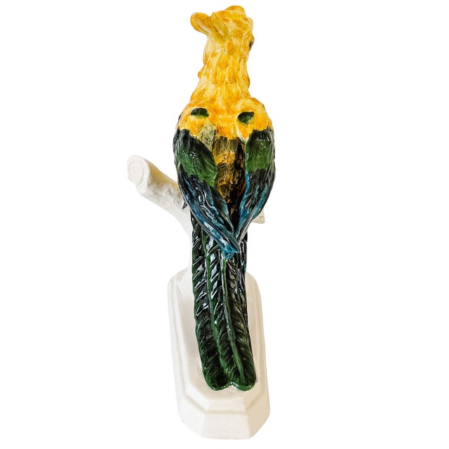 Vintage Large Italian Majolica Ceramic Cockatoo Parrot Sculpture For Sale - Image 12 of 17