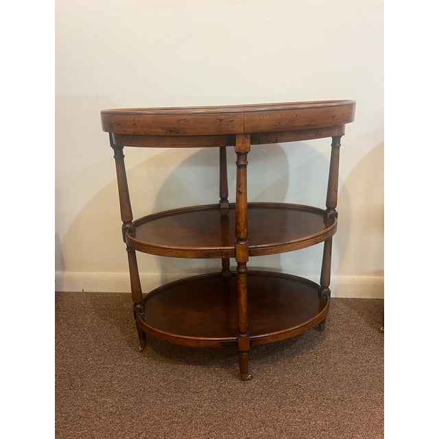 Mid 20th Century Pair of Three Tiered Burlwood European Butler Tray Top Side Tables For Sale - Image 5 of 11