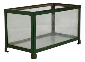 Small Antique Metal & Old Glass Terrarium in Green Patina, Decorative