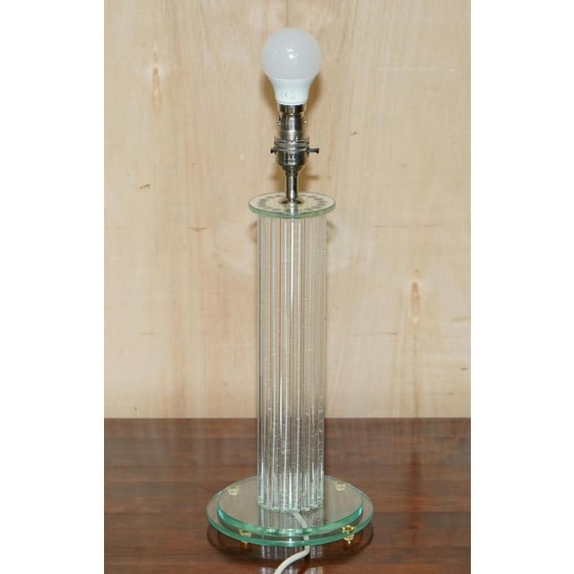 Tall Glass and Brass Column Table Lamp For Sale - Image 12 of 14