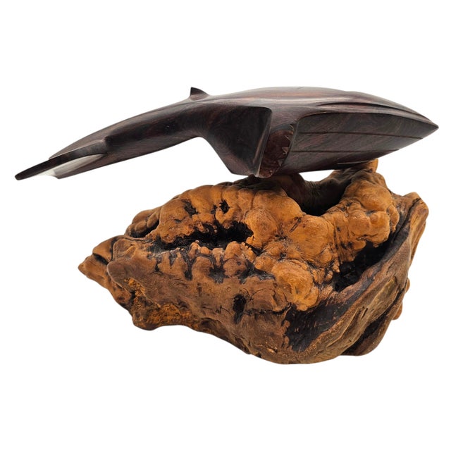 Hand-Carved Ironwood Whale Sculpture on Natural Burl Base, 9.5" For Sale In San Francisco - Image 6 of 11