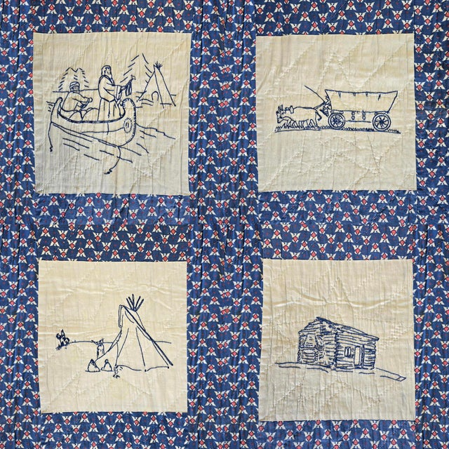 1950s Hand-Embroidered 1950s Patriotic Quilt For Sale - Image 5 of 18