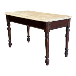 Walnut and Marble Top Farm Table For Sale