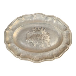 Antique 19th Century French Provincial Louis X11 Crowned Porcupine Pewter Wall Plate For Sale