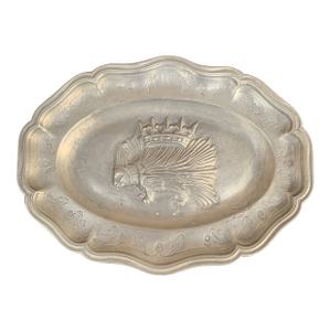 Antique 19th Century French Provincial Louis X11 Crowned Porcupine Pewter Wall Plate