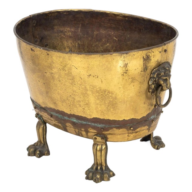 Victorian Lion's Mask Handle Brass Jardiniere For Sale