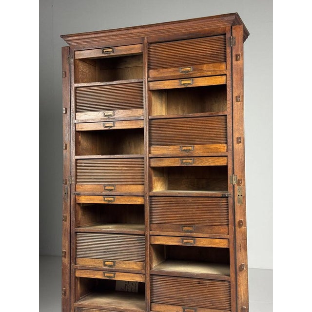 Brown Antique Filing Cabinet with Roller Shutter For Sale - Image 8 of 18