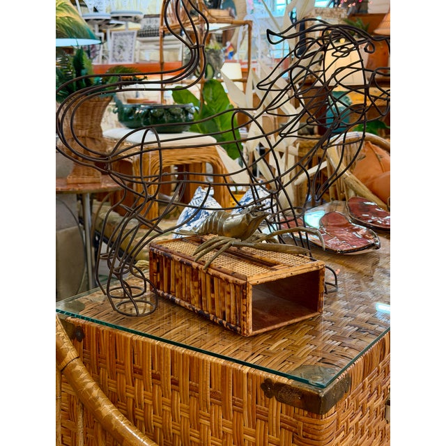 Vintage Tortoiseshell Bamboo & Woven Rattan Tissue Box Cover For Sale - Image 11 of 11