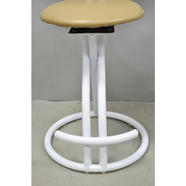 White Vintage Postmodern Memphis Style White Tubular Metal Swivel Bar Stools - A Pair For Sale - Image 8 of 17