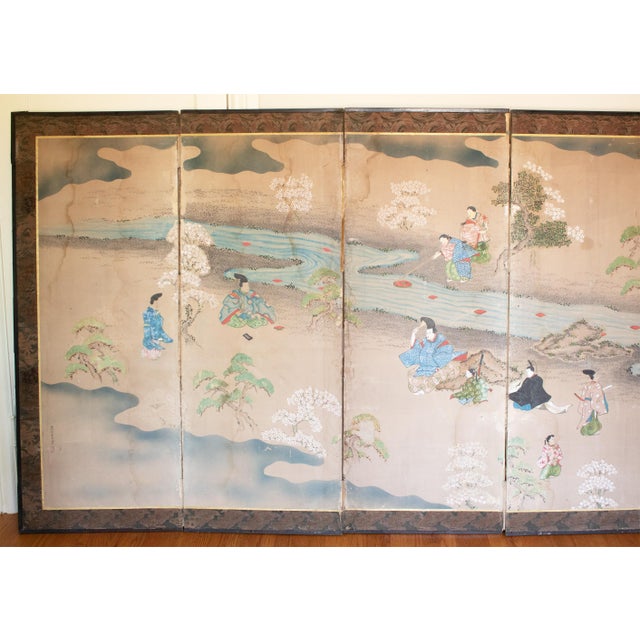 This Extra Large Edo Era Japanese painted 6-Panel Byobu (screen) was damaged in transit and needs major restoration on...