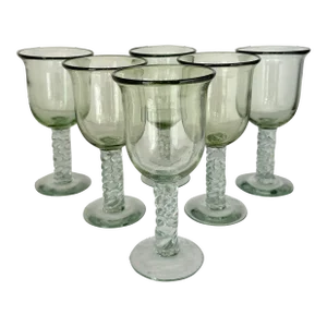 Vintage Mouth Blown Wine Glasses - Set of 6