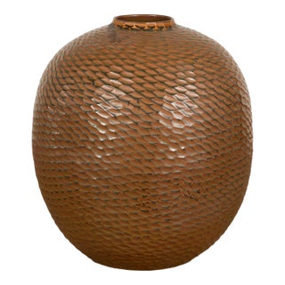Prem Collection Handcrafted Brown Vase with Textured Honeycomb Style Motifs For Sale