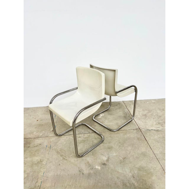 Vintage Space Age Chairs with White Molded Shell and Chrome Tubing, 1970s, Set of 2 For Sale - Image 18 of 18