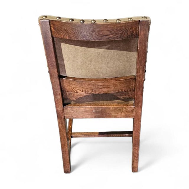 Brown Jacobean Tudor Style Oak Chairs with Green Velvet Upholstery, 1930s For Sale - Image 8 of 12