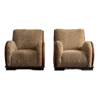 Danish Art Deco Easy Chairs in Sheepskin, Pair, c. 1940 For Sale
