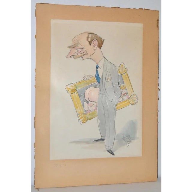 Humorous Original Cartoon Illustration c.1940s We wonder what his wife will think about his newly acquired painting!...