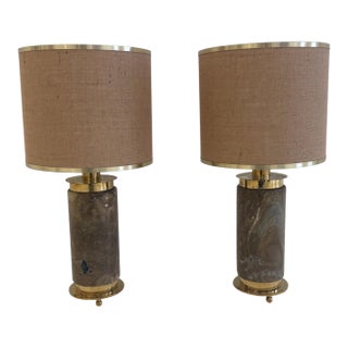 1970s Italian Mid-Century Brass and Marble Table Lamps - a Pair For Sale
