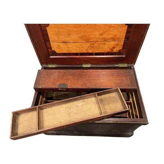 Early 20th Century Original Hand Painted Cabinet Maker Trunk + Antique Tools For Sale - Image 10 of 10