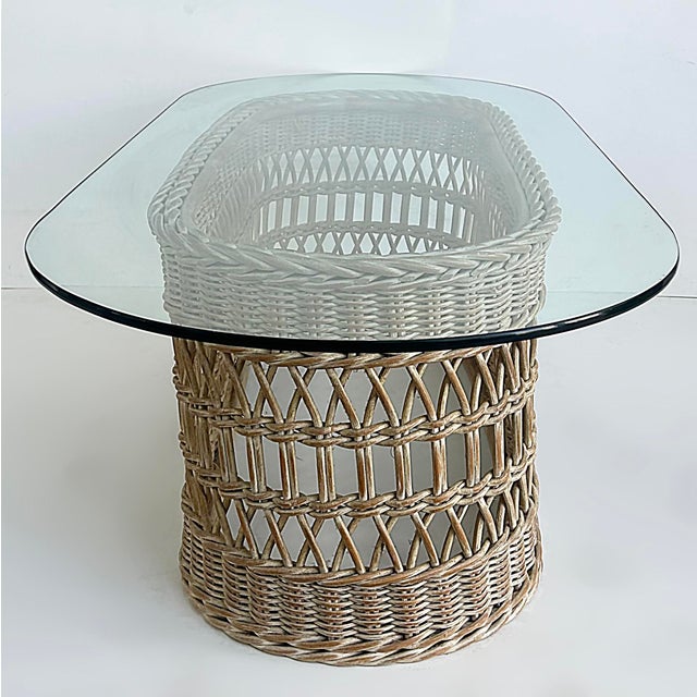 Henry Link, Lexington Wicker, Glass Coffee Table, Side Table Set Offered for sale is a Henry Link for Lexington Furniture...