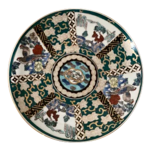Early 20th Century Antique Handmade & Hand-Painted Japanese Green Imari Charger Plate Charger