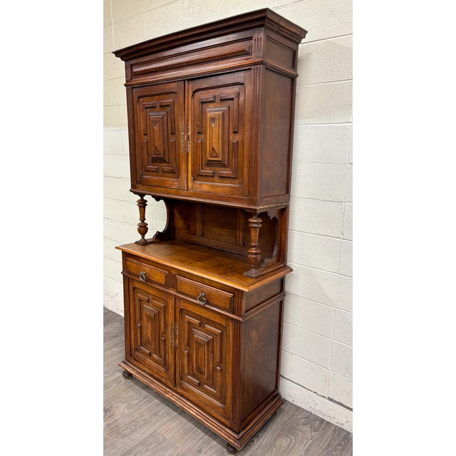 Early 20th Century Antique French Renaissance Revival Henri II Style Two-Piece Buffet Deux Corps For Sale - Image 5 of 18