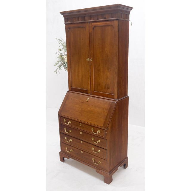 Solid Cherry Multi Compartment Drop Front Secretary Desk w/ Drawer File Cabinet For Sale - Image 10 of 14