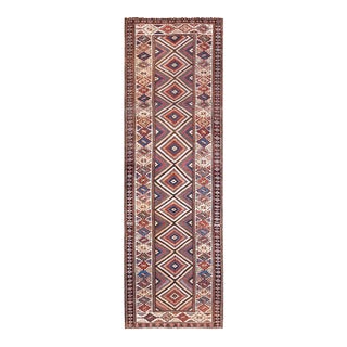 1900s Multicolor Diamond Antique North West Persian Rug 3'2" X 9'6" Handknotted Wool Carpet For Sale