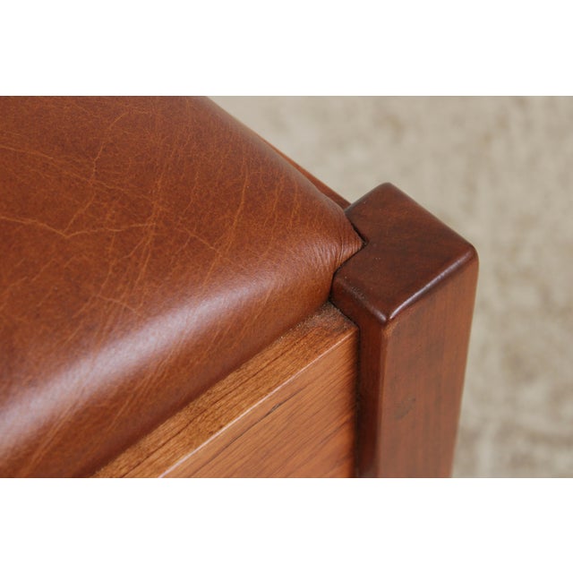 Wood Set of 4 Stickley Mission Cherry Leather Dining Chairs For Sale - Image 7 of 18