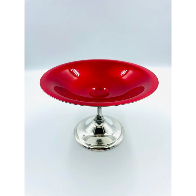 Reed & Barton Vintage Reed & Barton Silver Plate & Ruby Red Enamel Pedestal Compote For Sale - Image 4 of 12