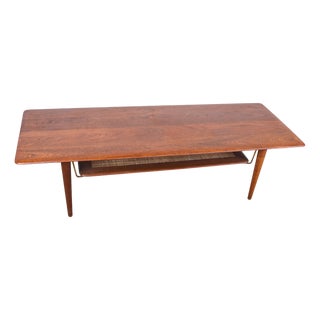 Danish FD 516 2-Tier Coffee Table in Teak, Cane and Brass by Peter Hvidt and Orla Molgaard for France & Son, 1956 For Sale