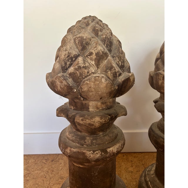 Vintage Pair of Carved Garden Acorns on Pedestal For Sale - Image 14 of 14
