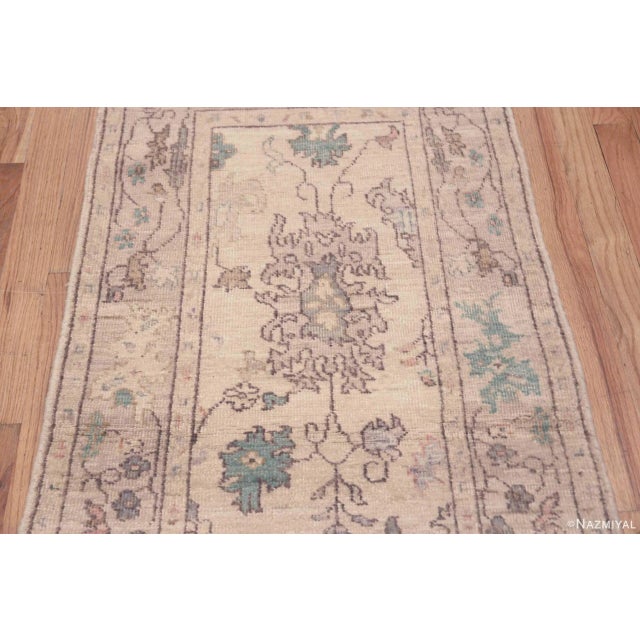 Decorative Soft Color Modern Tribal Turkish Oushak Design Hallway Runner Rug For Sale - Image 4 of 5