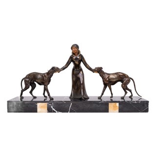 Art Deco Sculpture of Woman with Greyhounds, France, 1930s For Sale