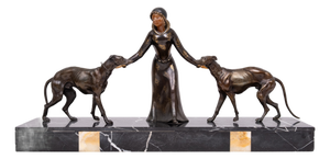 Art Deco Sculpture of Woman with Greyhounds, France, 1930s