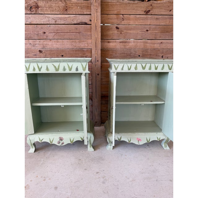Vintage Hand-Painted Tropical Folk Art Cabinets With Botanical & Animal Motifs-Pair For Sale In Naples, FL - Image 6 of 12