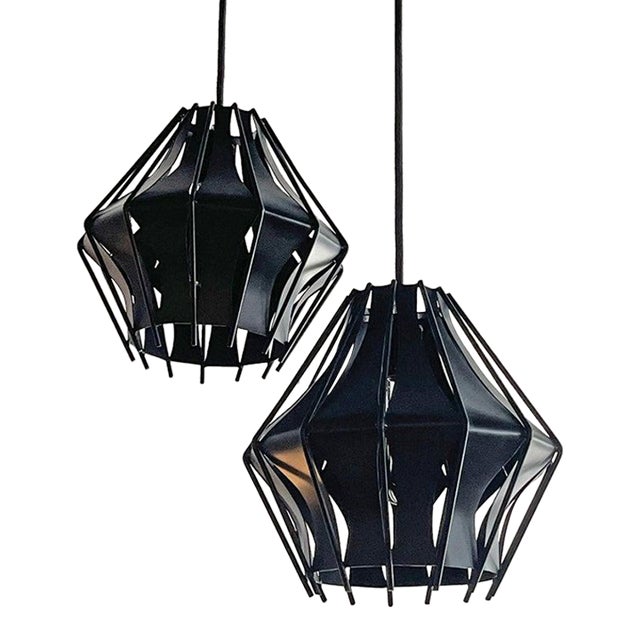 Mid-Century Studio Made Slat Steel Diamond Pendants - a Pair For Sale