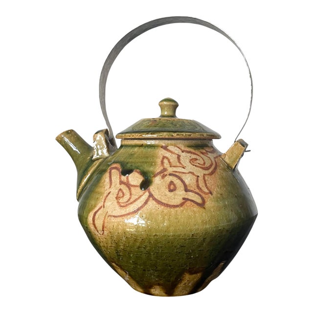 Modern Japanese Studio Pottery Oribe Tea Pot by Ken Matsuzaki For Sale