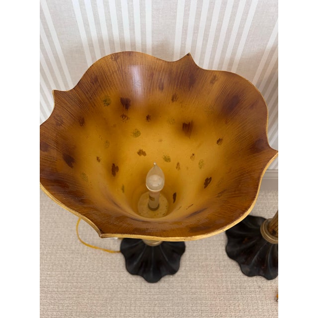 Wood Mid 20th Century Art Nouveau-Style Torchiere Table Lamps - A Pair For Sale - Image 7 of 10