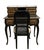Chinoiserie-Style Black Lacquer Harpsichord Desk and Matching Cane Back Chair. It features intricate gold-painted...