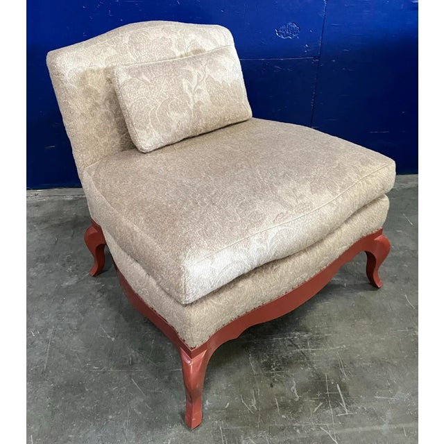 2000s C&C Milano Upholstered With Red Lacquer Base Beatrice Slipper Chair From the Madeline Stuart Collection For Sale - Image 4 of 8