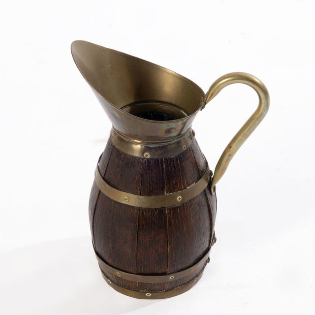 French staved oak and brass bound wine or cider jug with gorgeous patina.