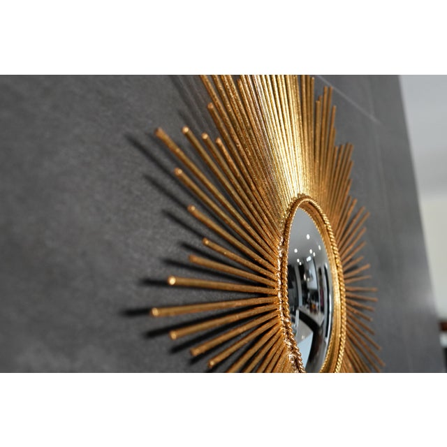 Metal Vintage 1920's Spanish Gilt Iron Sunburst Mirror 28” Restored Gold Leaf Gilded For Sale - Image 7 of 14