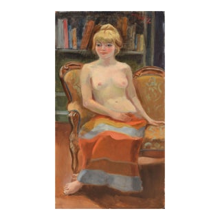 Demure Nude Figurative in Library by Margaret Wherry Ziegler For Sale