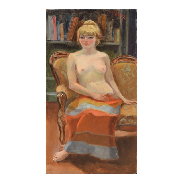 Demure Nude Figurative in Library by Margaret Wherry Ziegler For Sale