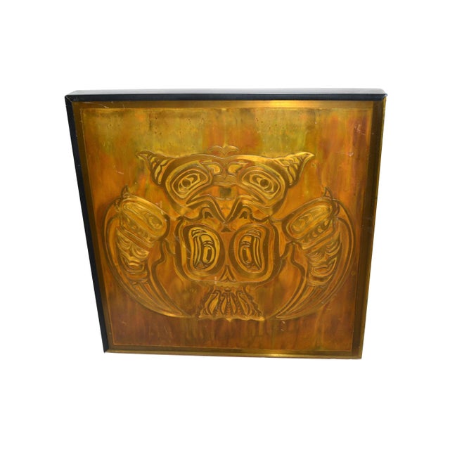 Bernhard Rohne Bernhard Rohne Vintage Acid Etched Brass Owl & Frog Panel Framed Art - Two For Sale - Image 4 of 13