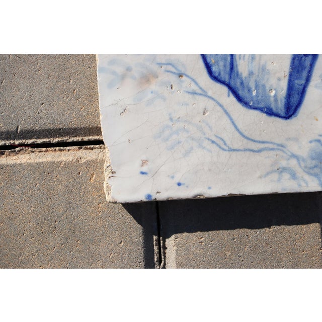 18th Century Portuguese Tile Nobleman’s Robe Sleeve Blue & White Antique Hand Painted For Sale - Image 6 of 7